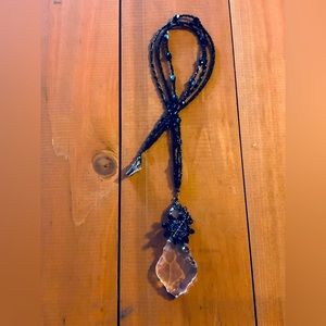 Beaded Black 21” Sun Catcher Door Hanger w Vintage Italian Chandelier Crystal